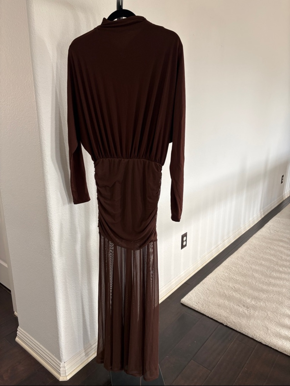 Commense Turtleneck Long Dress Drape Rushed Mesh Dress NWT Size S - Picture 3 of 6